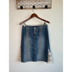 Rare Vintage 90s Y2K Lace Crochet BG Denim Jean Skirt